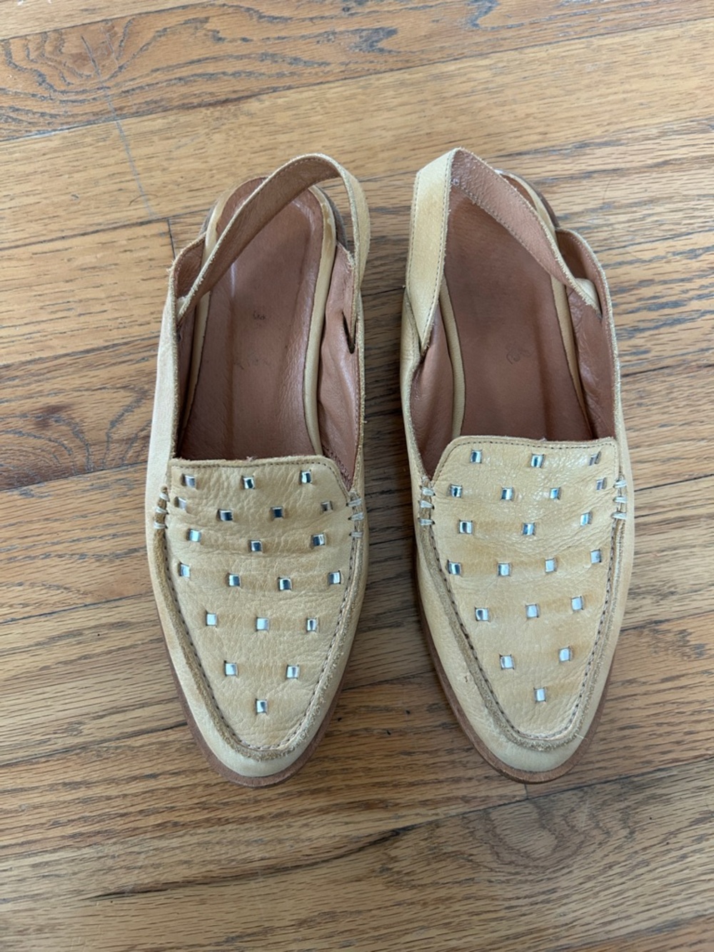Beige Studded Slingback Loafers - Women